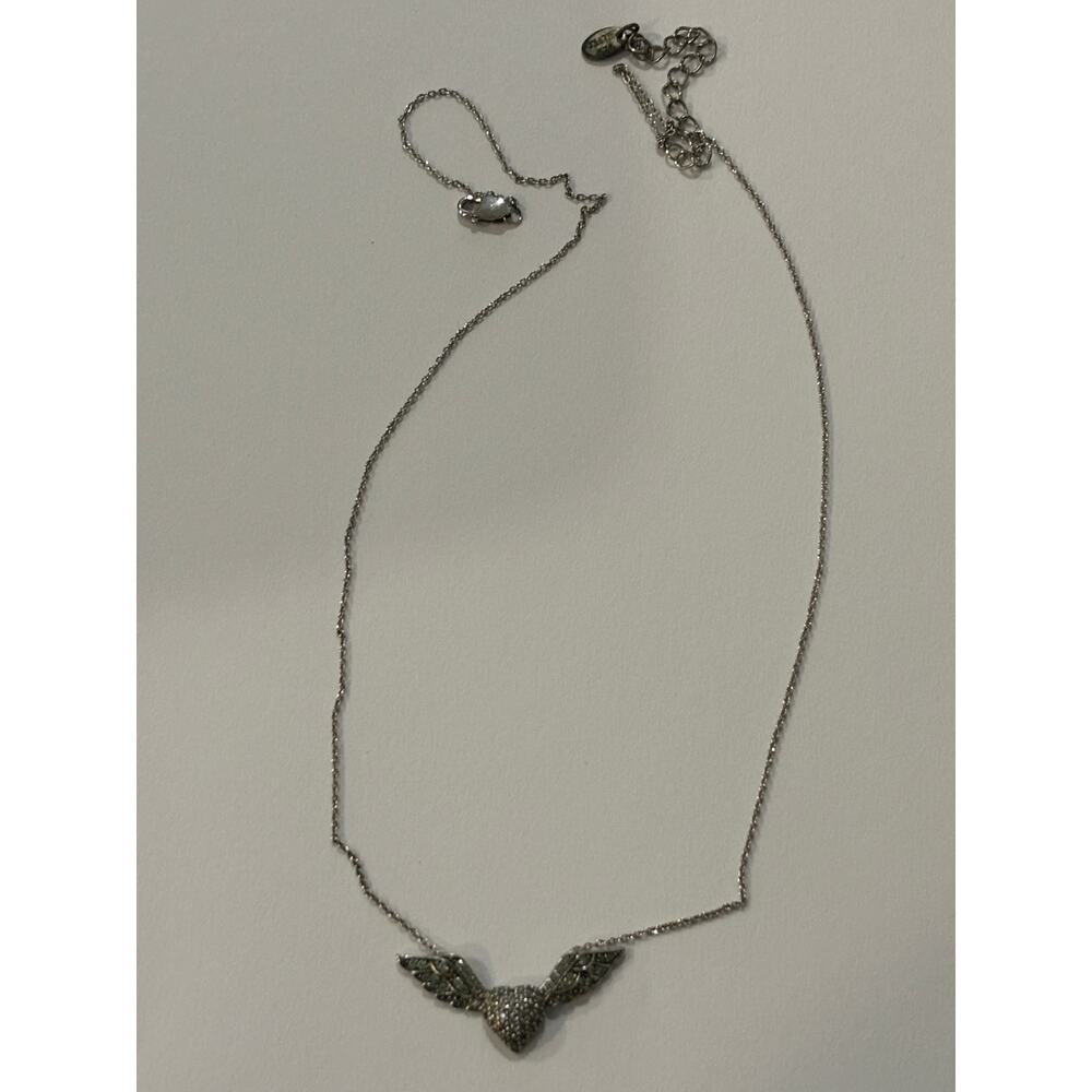 Sterling Silver Tiny Diamonds Pendant Necklace Heart Wings Dainty